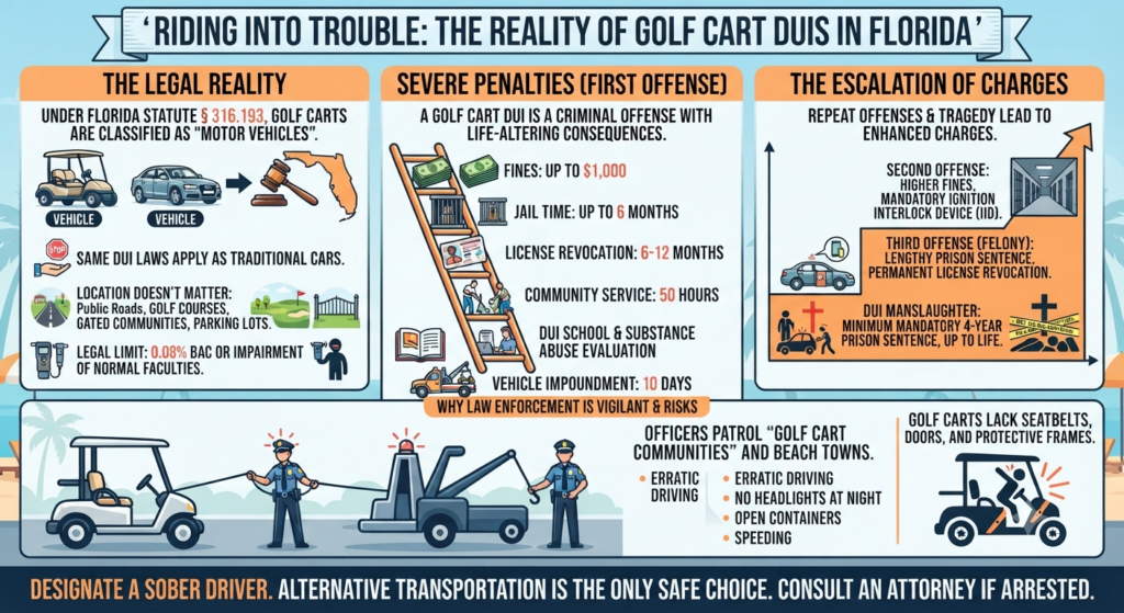 Learn about liability, criminal penalties, insurance issues, and injury claims involving drunk driving golf cart accidents.