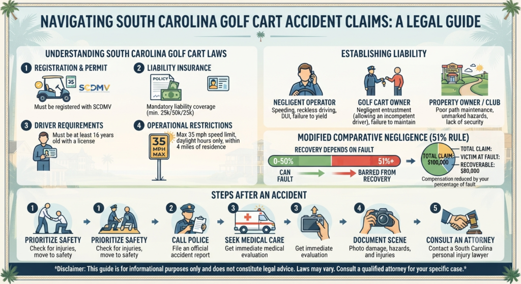 Learn when to hire a South Carolina golf cart accident lawyer, understand liability, insurance claims, and your compensation options.